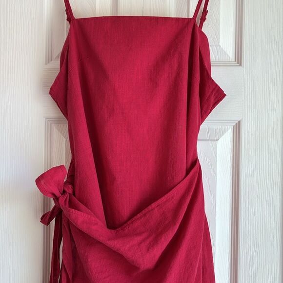 SHEIN 100% Cotton Red Wrap Backless Dress XL - Picture 2 of 14